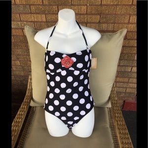 Arizona Black & White Polka Dot Suit with Flower.